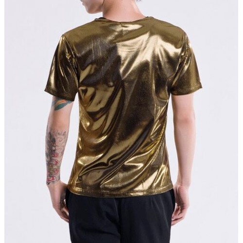 Summer Men dance glitter Top Dot ds clothes performance wear Gold Silver brand clothing hip hop Short sleeve T shirt